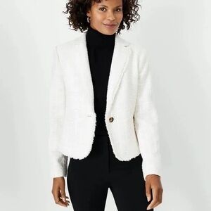 Ann Taylor The Newbury Tweed Blazer, Winter White, Size 4 Tall, Never Worn